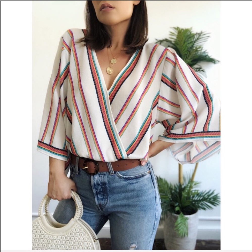Striped Surplice Kimono Top
